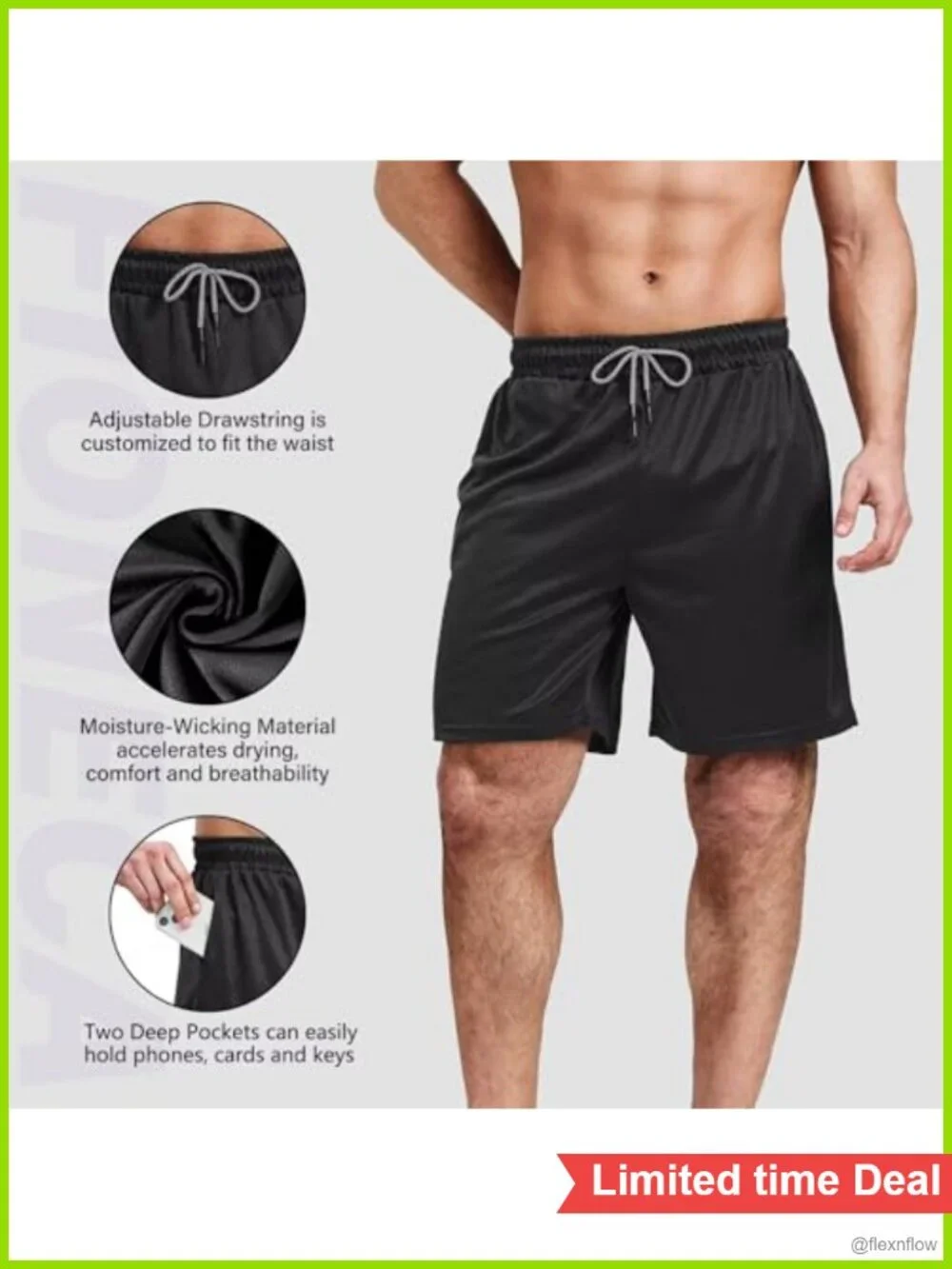 5 Pack Men's 7 Inch Quick Dry Athletic Shorts with Pockets & Drawstring